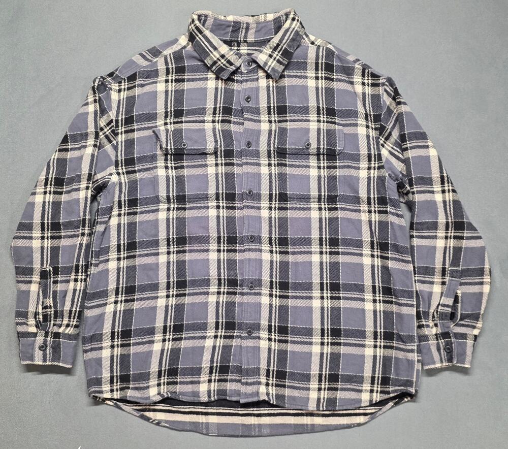 American Eagle Shirt Mens 2X Plaid Flannel Heavy Button Up Black Gray Outdoors